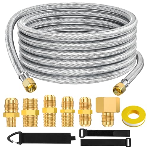 PatioGem 20 Feet High Pressure Braided Propane Hose Extension with Conversion Coupling 3/8" Flare to 1/2" Female NPT, 1/4" Male NPT, 3/8" Male NPT, 3/8" Male Flare for Heater, Grill, Fire Pit, Stove - Grill Parts America