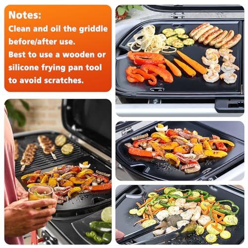 Hisencn Enamel Cast Iron Griddle for Weber Traveler Portable Gas Grill, Compatible with Weber 7034 Traveler Griddle Insert for Weber 9010001 Outdoor BBQ Grill Replacement Part, Black - Grill Parts America