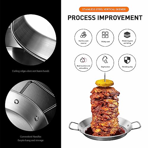 Vertical Skewer Grill, Stainless Steel with 3 Removable Size Skewers (8-inch, 10-inch, and 12-inch) for Al Pastor, Shawarma, and Chicken Skewers, Perfect for Tortilla Makers and Cowboy Grills