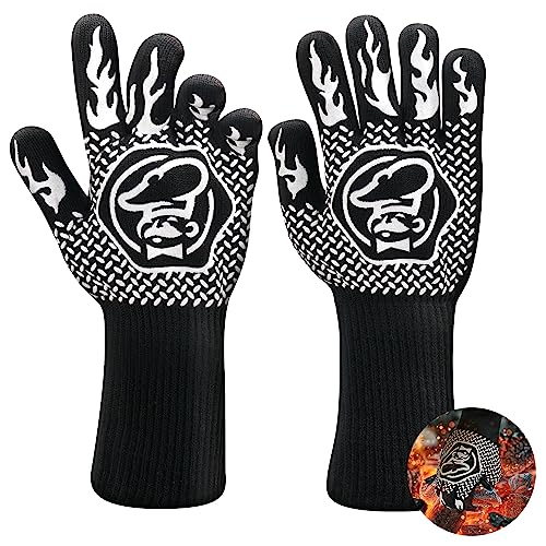 Commercial Chef High Heat Resistant BBQ Gloves for Barbecue, Cooking, Baking, Cutting, Pizza Oven, Camping - Non-Slip Kitchen Oven Mitts - Grill Accessories with Anti-Slip Coating EN407 Lab Certified - Grill Parts America