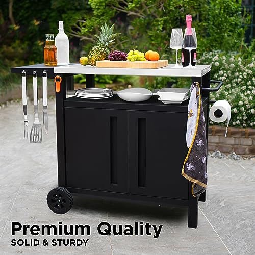 EMBERLI XL Grill Cart Outdoor with Storage with Wheels - Modular Grill Table of Outside BBQ, Blackstone Griddle 17" 22", Bar Patio Cabinet Kitchen Island Prep Stand - Grill Parts America