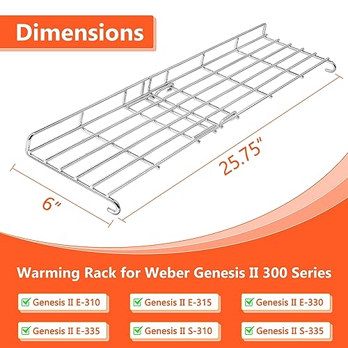 QuliMetal 66044 Grill Warming Rack for Weber Genesis II 300 Series Gas Grills, Genesis II E-310, II E-315, II E-330, II E-335, II S-310, II S-335 Series, Stainless Steel Genesis II Replacement Parts - Grill Parts America