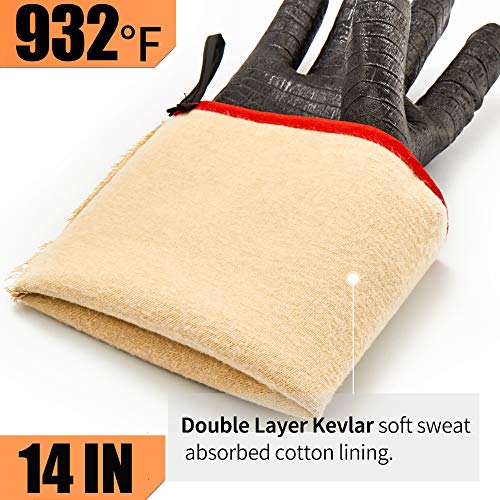 RAPICCA BBQ Gloves,14IN 932℉ Heat Resistant For Grill/Smoker/Cooking/Pit/Barbecue,Textured Palm Handle Greasy Food on Your Fryer/Grill/Oven Without Slip,Waterproof,Oil Resistant,Very Easy to Clean(XL) - Grill Parts America