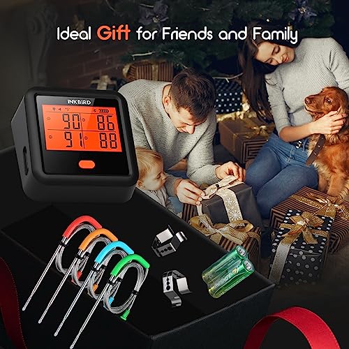 Inkbird Wireless Meat Thermometer, 4 Probes Bluetooth Meat Thermometers for Grilling Smoking Smart Timer LCD Backlight Cooking Thermometer for Oven Outside BBQ Grill Smoker Accessories Gifts for Men - Grill Parts America