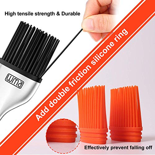 Rwm Basting Brush - Grilling BBQ Baking, Pastry and Oil Stainless Steel Brushes with Back up Silicone Brush Heads(Orange) for Kitchen Cooking & Marinating, Dishwasher - Grill Parts America
