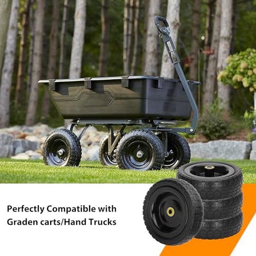 Upgraded 10" Flat Free Wheels Replacement for Garden Cart tires and Wheels, 4.10/3.50-4 Solid Tires and Wheels with 5/8"Bearings, 10" No Flat Wheels for Hand Trucks/Garden Carts-4PCS - Grill Parts America