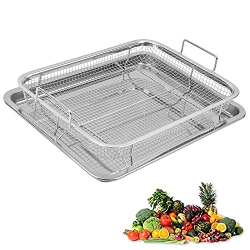 AGSYFFD 2 pieces air fryer basket for oven 12.8x9.6inch,tray and grease trap set bacon rack for oven crisper for french fried/frozen food (silver) - Grill Parts America
