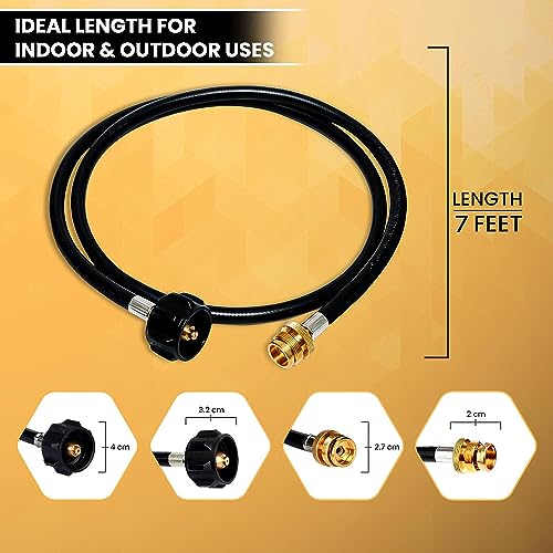 Propane Link 7FT Propane Hose Extension - Propane Tank Extension Hose for Weber/Coleman/Blackstone Grill Smoker Camping Stove & Larger Propane Tank, Mr Buddy Heater Adapter Hose with Plumber Tape - Grill Parts America