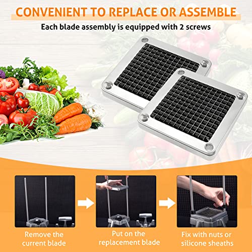 Dicer Blades Replacement 1/2 Commercial Vegetable Chopper Blade and Pusher  Block, French Fry Cutter Stainless Steel Blade for Fruit Cutting Machine
