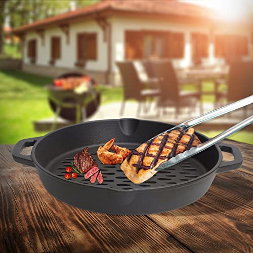 MOASKER 12 Cast Iron Round Grill Basket for Veggie Meat Fish, Dual Handle BBQ  Grill Topper for Outdoor Grill, Fit for any Charcoal Smoker & Gas Grills,  Nonstick Pan Tray