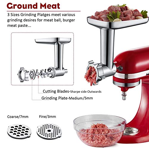Upgraded Metal Food Meat Grinder Attachment for Kitchenaid Stand Mixer,  KitchenAid Meat Grinder Attachments Including Sausage Stuffer & 4 Grinding