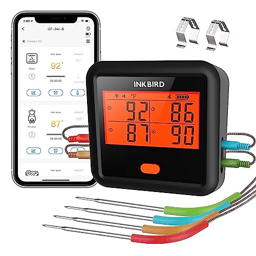 Inkbird Wireless Meat Thermometer, 4 Probes Bluetooth Meat Thermometers for Grilling Smoking Smart Timer LCD Backlight Cooking Thermometer for Oven Outside BBQ Grill Smoker Accessories Gifts for Men - Grill Parts America