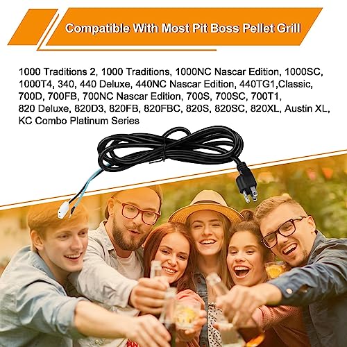 8 Feet Power Cord Replacement Parts Compatible with Pit Boss, Traeger Wood Pellet Smoker Grills - Grill Parts America