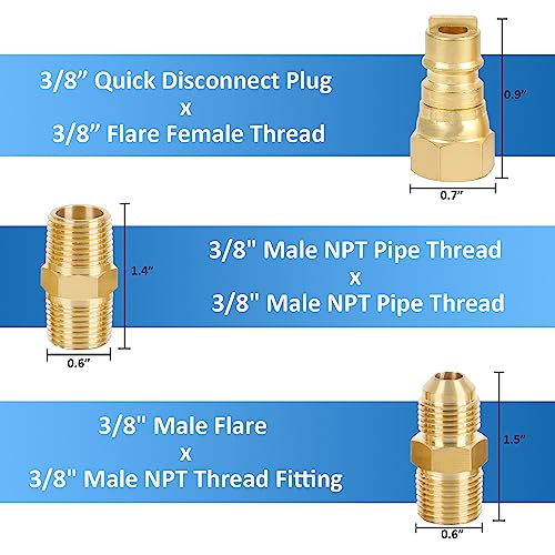 ATKKE 3/8 Inch Natural Gas Quick Connect Fittings Kit, LP Propane Gas Hose Quick Disconnect Assembly Set for Low Pressure Propane/Natural Gas Systems, 6 Pieces - Grill Parts America