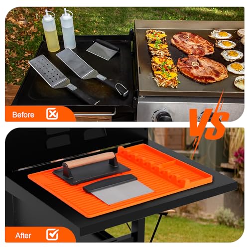 3 in 1 Grill Side Shelf Mat, Heat Resistant Spatula Mat, BBQ Grill Tool Mat, Silicone Utensil Rest with Drip Pad for Kitchen, Stovetop, Countertop, Anti- Slip and Keep Side Table Clean - Grill Parts America
