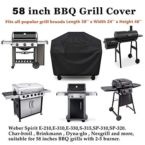 Grill Cover, BBQ Cover 58 inch,Waterproof BBQ Grill Cover,UV Resistant Gas Grill Cover,Durable and Convenient,Rip Resistant,Black Barbecue Grill Covers,Fits Grills of Weber,Brinkmann etc - Grill Parts America