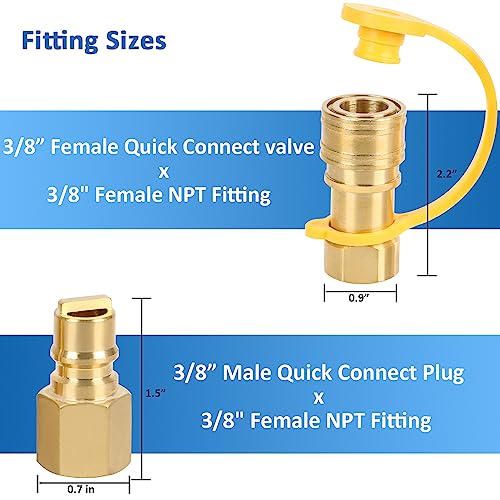 ATKKE 3/8 Inch Natural Gas Quick Connect Fittings Kit, LP Propane Gas Hose Quick Disconnect Assembly Set for Low Pressure Propane/Natural Gas Systems, 6 Pieces - Grill Parts America