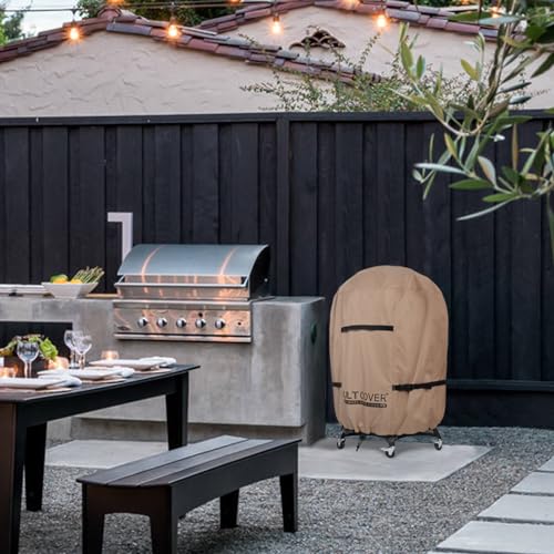 ULTCOVER Outdoor Waterproof Charcoal Kamado Joe Grill Cover for 22-24 inch Big Green Egg Char-Griller Char-Broil and Other Round Smokers Size Up to 36” Dia x 45” H - Grill Parts America