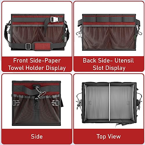 FANGSUN Grill Caddy, BBQ Caddy with Paper Towel Holder, Picnic Griddle Caddy for Outdoor Camping, Barbecue Accessories Storage Organizer for Utensil Grilling Tool, Must Haves for Camper Tailgating Rv - Grill Parts America