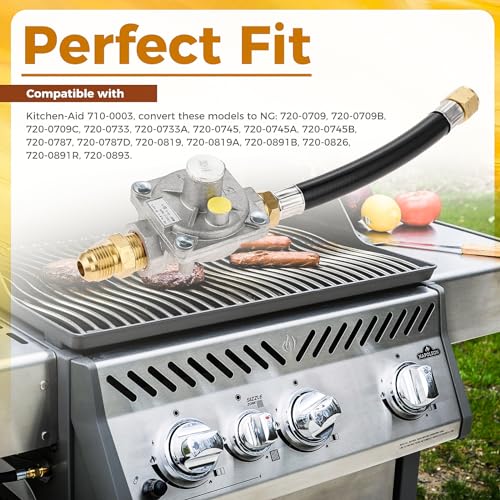 ETERMETA Natural Gas Conversion Kit Regulator Compatible with Kitchen Aid 710-0003 Gas Grill with Hose 1/2" Male Flare Fitting Replace 3030 CNG 4.0" & LP 10" - Grill Parts America