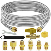 12 Feet High Pressure Braided Propane Hose Extension with Conversion Coupling 3/8" Flare to 1/2" Female NPT, 1/4" Male NPT, 1/8" NPT Male,3/8" Male NPT, 3/8" Male Flare for BBQ Grill, Fire Pit, Heater - Grill Parts America