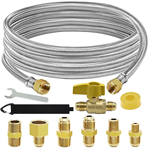 12 Feet High Pressure Braided Propane Hose Extension with Conversion Coupling 3/8" Flare to 1/2" Female NPT, 1/4" Male NPT, 1/8" NPT Male,3/8" Male NPT, 3/8" Male Flare for BBQ Grill, Fire Pit, Heater - Grill Parts America