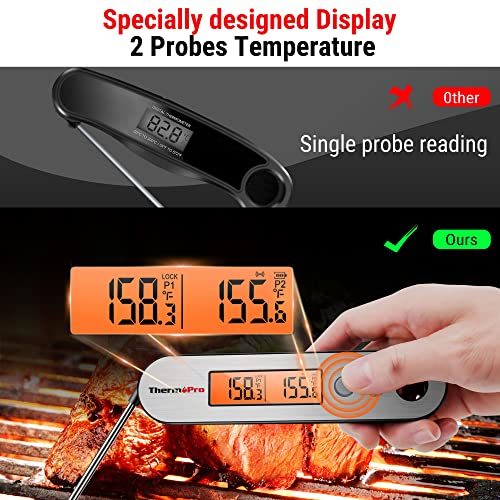 ThermoPro TP610 Digital Meat Thermometer for Cooking, Rechargeable Instant Read Food Thermometer with Rotating LCD Screen, Waterproof Cooking Thermometer with Alarm for Grilling, Smoker, BBQ, Oven - Grill Parts America