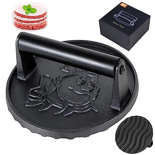 Stainless Steel Smash Burger Press - Heavy-Duty 5.5 Inch Round Press For Griddles & Grills