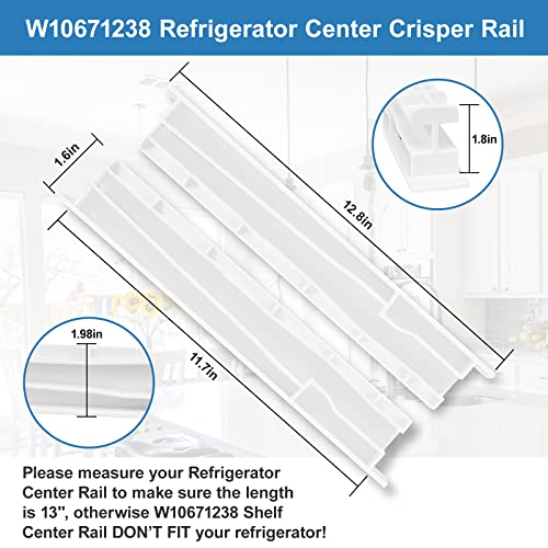 UPGRADED WPW10671238 W10671238 Refrigerator Drawer Slide Rail, Fridge Crisper Drawer Center Rail Compatible with Whirlpool, Kenmore, Maytag, Amana Refrigerator Parts WPW10671238, AP6023702, PS11757048 - Grill Parts America