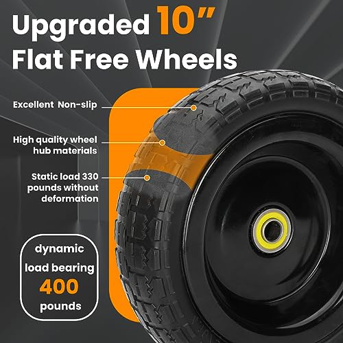 Upgraded 10" Flat Free Wheels Replacement for Garden Cart tires and Wheels, 4.10/3.50-4 Solid Tires and Wheels with 5/8"Bearings, 10" No Flat Wheels for Hand Trucks/Garden Carts-4PCS - Grill Parts America