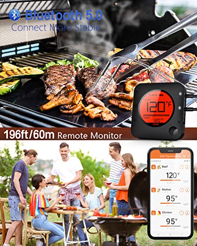 BFOUR Bluetooth Meat Thermometer Smart Wireless Remote Digital BBQ Thermometer App Controlled with 6 Stainless Steel Probes, Large LC