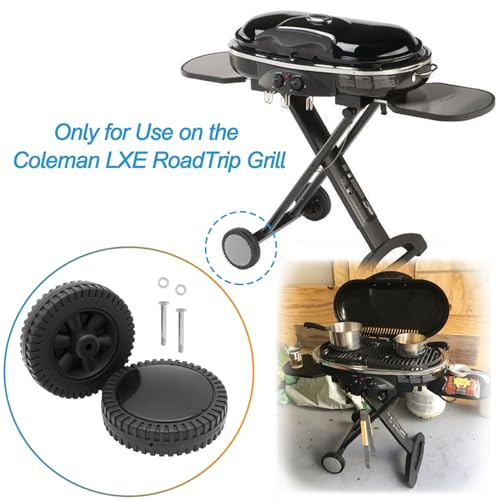 BBQration 2-Pack Grill Wheel and Hardware Replacement for Coleman LXE Roadtrip Grill, 6-inch Grill Wheel for Coleman Grill Roadtrip LXE ‎9949-2401 2000005493 2000006921 2000010225 2000010585 and More - Grill Parts America