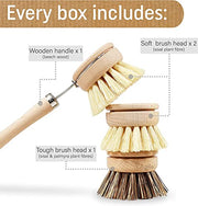 Eco Friendly Dish Brush with Handle - Eco Kitchen Brushes for Dishes - Dish Cleaning Brush Set with 3 Natural Dish Brush Replacement Heads - Eco Cleaning Tools - Agile Home + Garden Eco Friendly Gifts - Grill Parts America