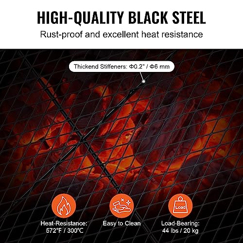 VEVOR X-Marks Fire Pit Grill Grate, Rectangle Cooking Grate, Heavy Duty Steel Campfire BBQ Grill Grid with Handle & Support X Wire, Portable Camping Cookware for Outside Party Gathering, 32 Inch Black - Grill Parts America