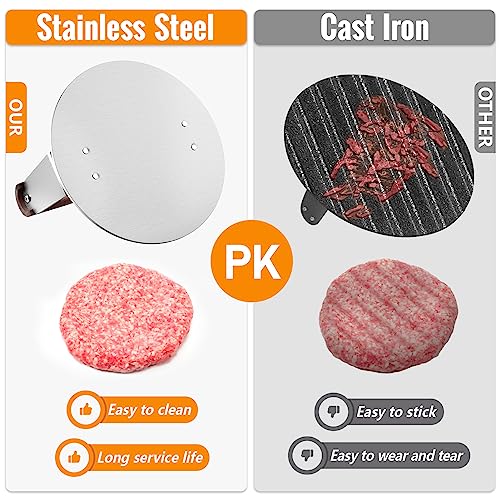 HULISEN Stainless Steel Burger Press, Heavy Weight Smashed Burger Press, Grill Press with Heat Resistant Wood Handle, 6 Inch Burger Smasher, BBQ Griddle Accessories for Bacon Hamburger Steak Meat - Grill Parts America