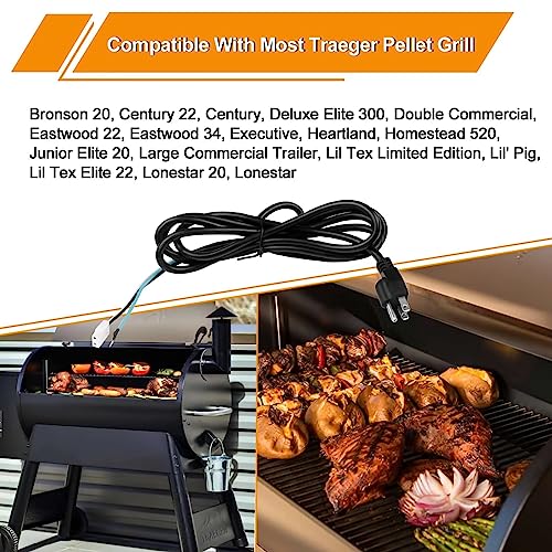 8 Feet Power Cord Replacement Parts Compatible with Pit Boss, Traeger Wood Pellet Smoker Grills - Grill Parts America