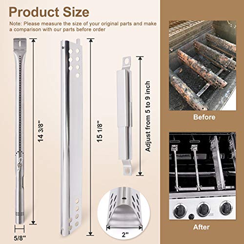 Grill Replacement Parts for Charbroil 463344015, 463343015, 463433016, 463240015, 463432215 Gas Grill, Stainless Steel Heat Plate Shields, Crossover Tubes Grill Burner for Charbroil 4 Burner Grill - Grill Parts America