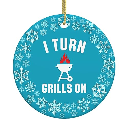 I Turn Grills On Christmas Tree Round Hanging Ornaments Double-Sided Printing Ceramic Ornaments - Grill Parts America