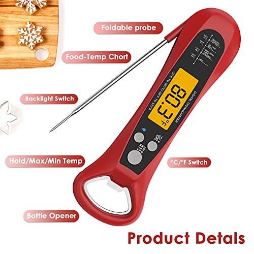 Instant Read Meat Thermometer for Cooking, Fast & Precise Digital Food Thermometer with Backlight, Magnet, Calibration, Foldable Probe, Waterproof Grill Thermometer for Deep Fry, BBQ, Roast Turkey - Grill Parts America