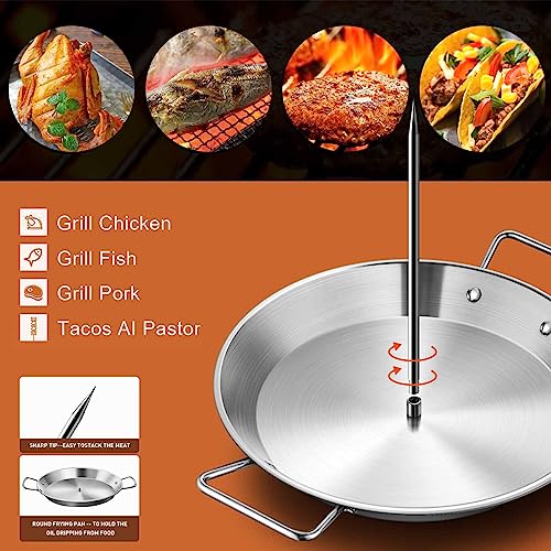 Vertical Skewer Grill, Stainless Steel with 3 Removable Size Skewers (8-inch, 10-inch, and 12-inch) for Al Pastor, Shawarma, and Chicken Skewers, Perfect for Tortilla Makers and Cowboy Grills - Grill Parts America