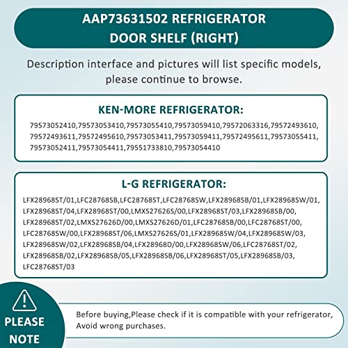 Refrigerator Door Bin AAP73631502 L-G Refrigerator Shelf Replacement RIGHT Compatible for L-G,Ken-more Elite Refrigerator Door Shelf Bin-LFX28968ST Door Bin AP5673810,2652330,AAP72909218, AP5673811 - Grill Parts America