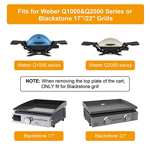 Tabletop Grill Stand with Side Shelf for Weber Q1000, Q2000,Series Portable Grill,Outdoor,Backyard,Camping Stainless Steel Foldable Grill Cart for Blackstone Tabletop 17/22 in Griddle,Black - Grill Parts America