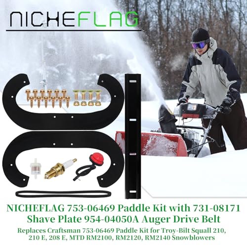 NICHEFLAG 753-06469 Paddle Kit with 731-08171 Scraper 954-04050A Belt Replaces 735-04237 for Troy-Bilt Squall 2100 210 210E 179E 208XP 208E 280EX 123R, MTD 21XPL, 21XPES, RM2100, RM2120 Snowthrowers - Grill Parts America