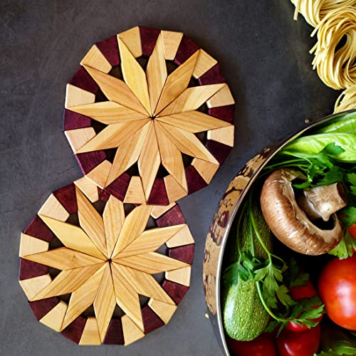 ECOSALL Natural Wood Trivets for Hot Dishes, Table and Kitchen Counter Set of 2 – Sturdy and Durable 7-inch Wooden Kitchen Hot Pads. Festive Design Table Décor – Housewarming and Kitchen Gift Idea - Kitchen Parts America