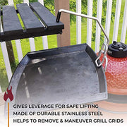 Kick Ash Basket Heavy Duty Grill Grate Super Lifter with Table Hook and Handle for Grill Grids, Pizza Stones, and Cast Iron Pans, Stainless Steel BBQ and Smoker Accessories - Designed in Wisconsin - Grill Parts America