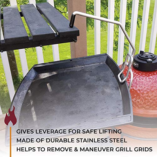 Kick Ash Basket Heavy Duty Grill Grate Super Lifter with Table Hook and Handle for Grill Grids, Pizza Stones, and Cast Iron Pans, Stainless Steel BBQ and Smoker Accessories - Designed in Wisconsin - Grill Parts America