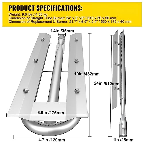 BBQ Burners Replacement Kit, Stainless Steel, 3 Packs with Air Flap - Evenly Burning Gas Grill Parts for Barbecue - Grill Parts America