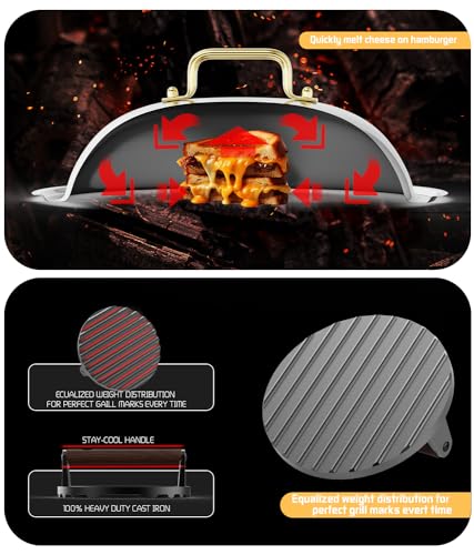 Griddle Accessories for Blackstone, 12-inch Melting Dome Stainless Steel Basting Cover and 7.28'' Cast Iron Burger Press - Griddle Accessories for Flat Top Grill, Perfect for Indoor and Outdoor - Grill Parts America