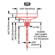 Midwest Hearth BBQ Smoker Thermometer for Barbecue Grill, Pit, Barrel 3" Dial (4" Stem Length, Glow Dial) - Grill Parts America