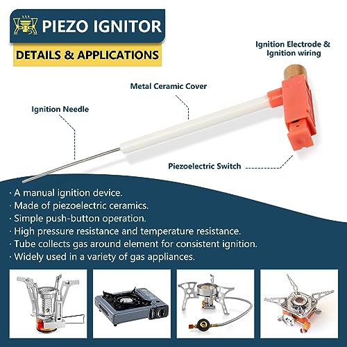 RIDEIWAKE Piezo Ignitor Piezo Spark Ignition Kit Electrode lgniter and Brass Jet Nozzle Misting Nozzle LPG Gas Orifice Pipe Replacement for Camping & Backpacking Stove Burner Heater （4 Pack) - Grill Parts America